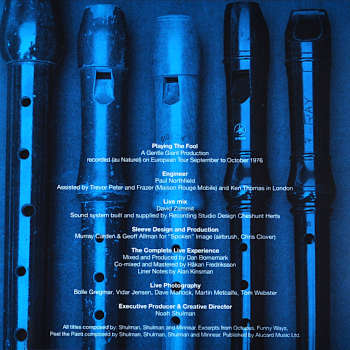 Gentle Giant Live The Fool, CD Album. Credits