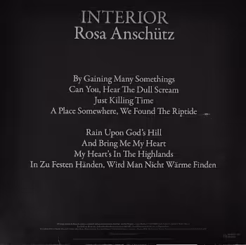 Vinyl Album "Interior" by Rosa Anschütz. Backcover